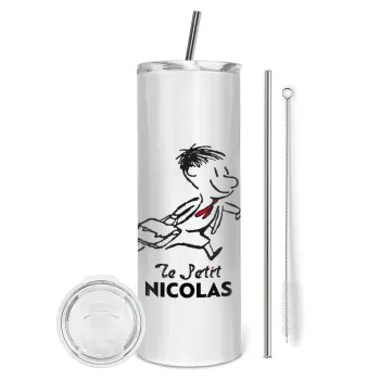 Le Petit Nicolas, Tumbler ποτήρι θερμό από ανοξείδωτο ατσάλι 600ml, με μεταλλικό καλαμάκι & βούρτσα καθαρισμού