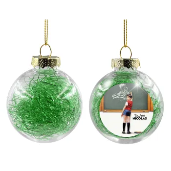 Le Petit Nicolas, Transparent Christmas tree ball ornament with green filling 8cm