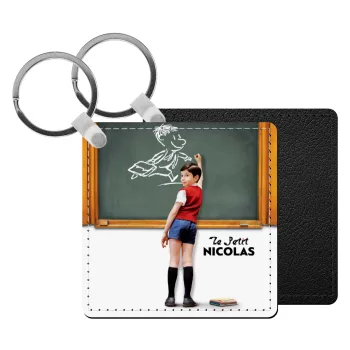 Le Petit Nicolas, Μπρελόκ Δερματίνη, τετράγωνο ΜΑΥΡΟ (5x5cm)