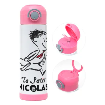 Le Petit Nicolas, Παιδικό παγούρι θερμό, ανοξείδωτο, με καλαμάκι ασφαλείας, ΡΟΖ (500ml)