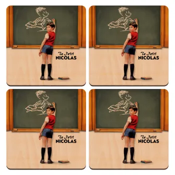 Le Petit Nicolas, ΣΕΤ x4 Σουβέρ ξύλινα τετράγωνα plywood (9cm)