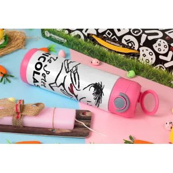 Le Petit Nicolas, Πασχαλινή Λαμπάδα με Παιδικό παγούρι θερμό, ανοξείδωτο, με καλαμάκι ασφαλείας, ΡΟΖ (500ml)