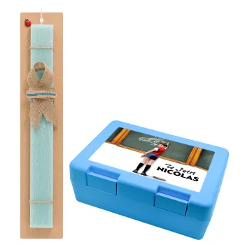 Le Petit Nicolas, Πασχαλινή Λαμπάδα με παιδικό δοχείο κολατσιού ΓΑΛΑΖΙΟ & κερί αρωματικό πλακέ (30cm) (ΤΙΡΚΟΥΑΖ)