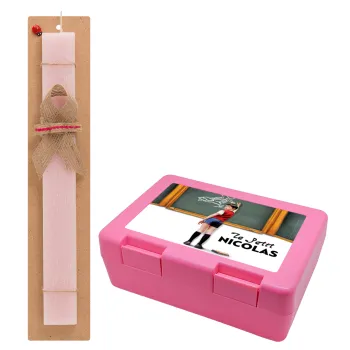 Le Petit Nicolas, Easter Set, children's snack container PINK & scented flat Easter candle (30cm) (PINK)