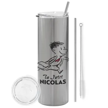 Le Petit Nicolas, Tumbler stainless steel Silver 600ml, with metal straw & cleaning brush