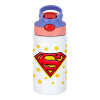 Superman Blue, Παιδικό παγούρι θερμό, ανοξείδωτο, με καλαμάκι ασφαλείας, ροζ/μωβ (350ml)