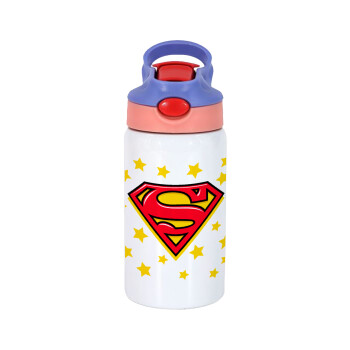 Superman Blue, Children's hot water bottle, stainless steel, with safety straw, pink/purple (350ml)