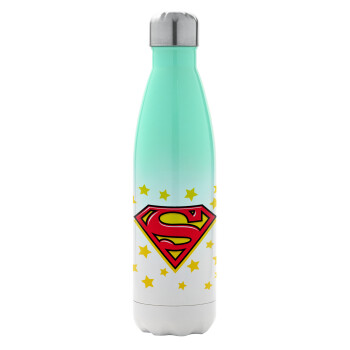 Superman Blue, Μεταλλικό παγούρι θερμός Πράσινο/Λευκό (Stainless steel), διπλού τοιχώματος, 500ml