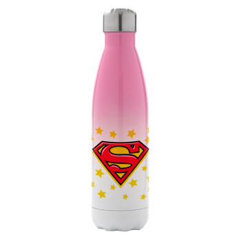 Superman Blue, Metal mug thermos Pink/White (Stainless steel), double wall, 500ml