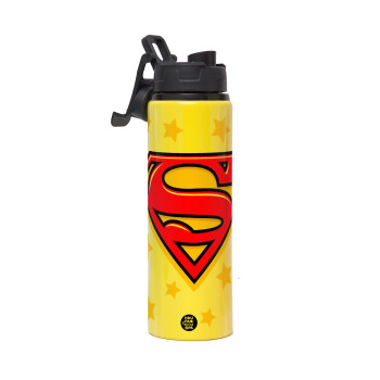 Superman Blue, Metallic water bottle with safety lid, 850ml aluminum