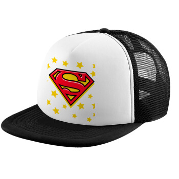 Superman Blue, Καπέλο ενηλίκων Jockey με Δίχτυ Black/White (snapback, trucker, unisex)