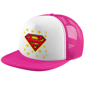 Superman Blue, Καπέλο Ενηλίκων Soft Trucker με Δίχτυ Pink/White (POLYESTER, ΕΝΗΛΙΚΩΝ, UNISEX, ONE SIZE)