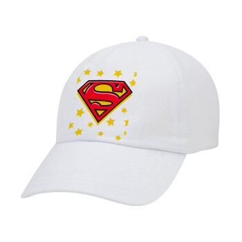 Superman Blue, Καπέλο Ενηλίκων Baseball Λευκό 5-φύλλο (POLYESTER, ΕΝΗΛΙΚΩΝ, UNISEX, ONE SIZE)