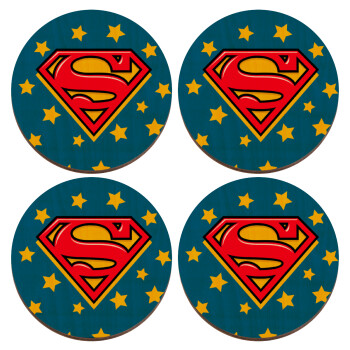 Superman Blue, ΣΕΤ x4 Σουβέρ ξύλινα στρογγυλά plywood (9cm)