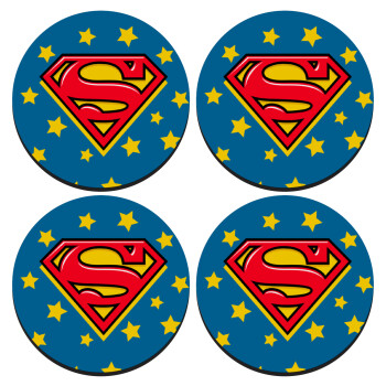 Superman Blue, SET of 4 round wooden coasters (9cm)