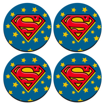 Superman Blue, ΣΕΤ 4 Σουβέρ ξύλινα στρογγυλά (9cm)