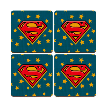 Superman Blue, ΣΕΤ x4 Σουβέρ ξύλινα τετράγωνα plywood (9cm)