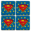 Superman Blue, ΣΕΤ 4 Σουβέρ ξύλινα τετράγωνα (9cm)
