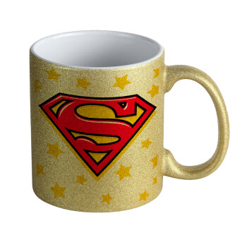 Superman Blue, Κούπα Χρυσή Glitter που γυαλίζει, κεραμική, 330ml