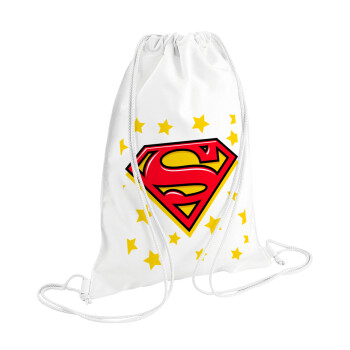 Superman Blue, Τσάντα πλάτης πουγκί GYMBAG λευκή (28x40cm)