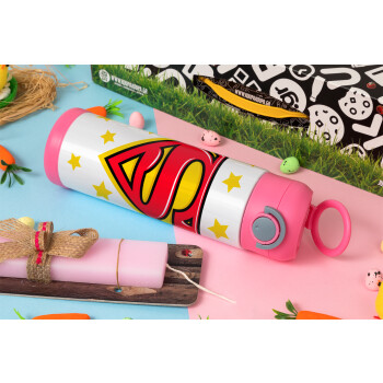 Superman Blue, Πασχαλινή Λαμπάδα με Παιδικό παγούρι θερμό, ανοξείδωτο, με καλαμάκι ασφαλείας, ΡΟΖ (500ml)