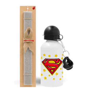 Superman Blue, Easter Set, metallic aluminum water bottle (500ml) & aromatic flat Easter candle (30cm) (GRAY)