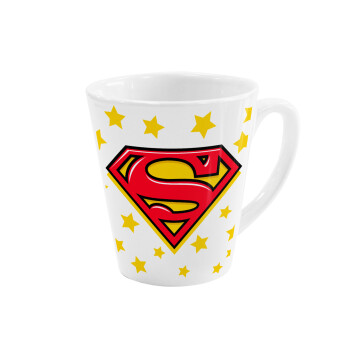 Superman Blue, Κούπα κωνική Latte Λευκή, κεραμική, 300ml