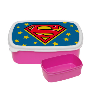 Superman Blue, ΡΟΖ παιδικό δοχείο φαγητού (lunchbox) πλαστικό (BPA-FREE) Lunch Βox M18 x Π13 x Υ6cm