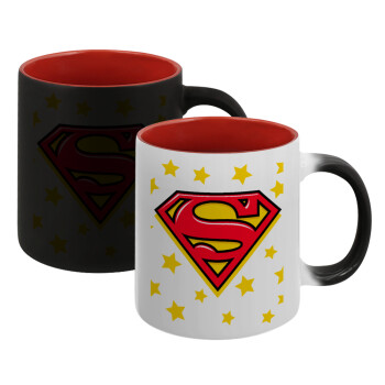Superman Blue, Κούπα Μαγική εσωτερικό κόκκινο, κεραμική, 330ml που αλλάζει χρώμα με το ζεστό ρόφημα