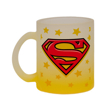 Superman Blue, Κούπα γυάλινη δίχρωμη με βάση το κίτρινο ματ, 330ml