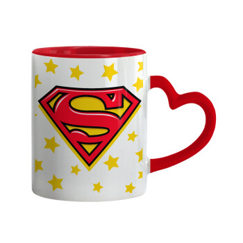Superman Blue, Κούπα καρδιά χερούλι κόκκινη, κεραμική, 330ml