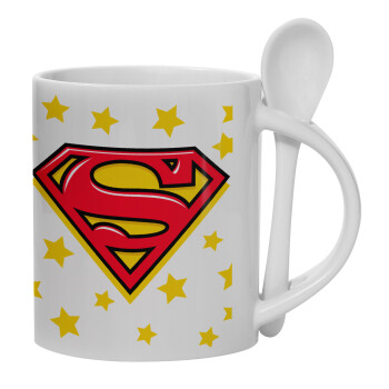 Superman Blue, Ceramic coffee mug with Spoon, 330ml (1pcs)