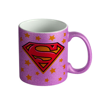 Superman Blue, Κούπα Μωβ Glitter που γυαλίζει, κεραμική, 330ml