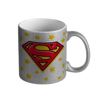 Superman Blue, Κούπα Ασημένια Glitter που γυαλίζει, κεραμική, 330ml