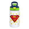 Children's hot water bottle, stainless steel, with safety straw, green, blue (350ml)