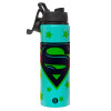 Metallic water bottle with safety lid, 850ml aluminum