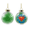 Transparent Christmas tree ball ornament with green filling 8cm