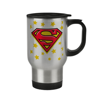 Superman Blue, Stainless steel travel mug with lid, double wall 450ml
