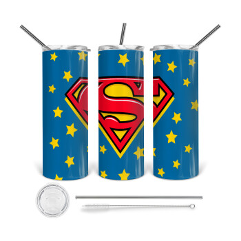 Superman Blue, 360 Eco friendly stainless steel tumbler 600ml, with metal straw & cleaning brush