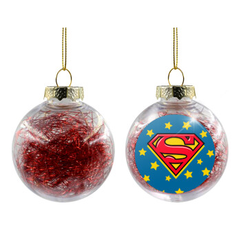 Superman Blue, Χριστουγεννιάτικη μπάλα δένδρου διάφανη με κόκκινο γέμισμα 8cm