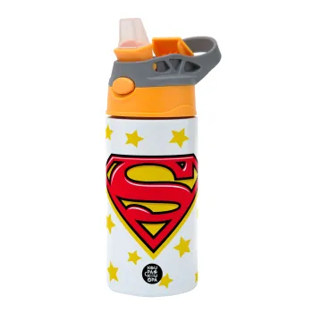 Superman Blue, Παιδικό παγούρι θερμό, ανοξείδωτο, με καλαμάκι ασφαλείας, Πορτοκαλί/Γκρι (360ml) BPA-FREE