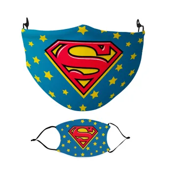 Superman Blue, Μάσκα υφασμάτινη Ενηλίκων πολλαπλών στρώσεων με υποδοχή φίλτρου
