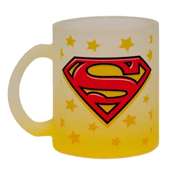 Superman Blue, Κούπα γυάλινη δίχρωμη με βάση το κίτρινο ματ, 330ml