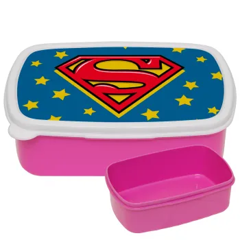 Superman Blue, ΡΟΖ παιδικό δοχείο φαγητού (lunchbox) πλαστικό (BPA-FREE) Lunch Βox M18 x Π13 x Υ6cm
