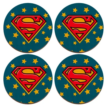 Superman Blue, ΣΕΤ x4 Σουβέρ ξύλινα στρογγυλά plywood (9cm)