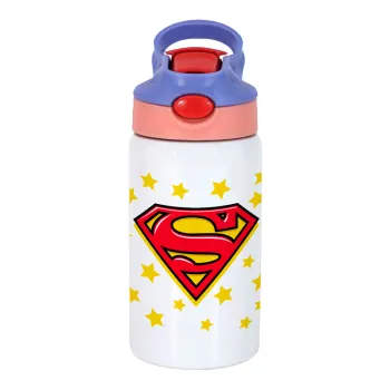 Superman Blue, Children's hot water bottle, stainless steel, with safety straw, pink/purple (350ml)