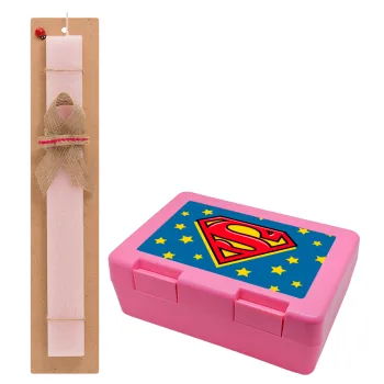 Superman Blue, Easter Set, children's snack container PINK & scented flat Easter candle (30cm) (PINK)