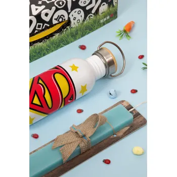 Superman Blue, Πασχαλινή Λαμπάδα με παγούρι μεταλλικό (620ml, stainless steel) & κερί αρωματικό πλακέ (30cm) (ΤΙΡΚΟΥΑΖ)