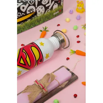 Superman Blue, Πασχαλινή Λαμπάδα με παγούρι μεταλλικό (620ml, stainless steel) & κερί αρωματικό πλακέ (30cm) (ΡΟΖ)