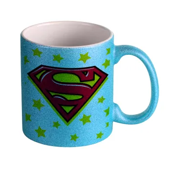 Superman Blue, Κούπα Σιέλ Glitter που γυαλίζει, κεραμική, 330ml